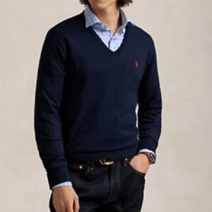 Polo by Ralph Lauren Men's Deep Blue V-Neck Sweater, XL